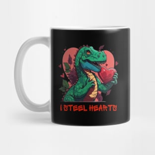 I Steal Hearts Valentines Day Dinosaur, Romantic T Rex Holding a Heart of Love Mug